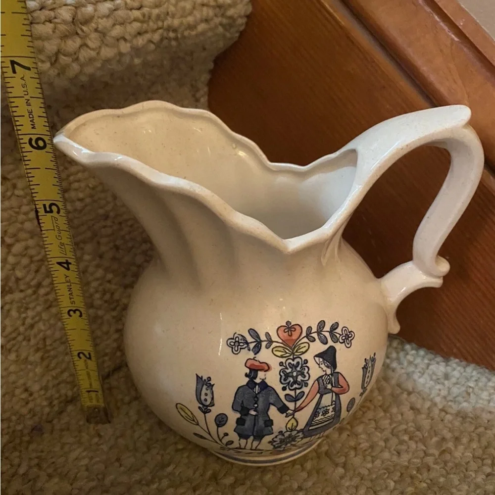 Vintage Enesco Cream Ceramic Pitcher with Blue Floral Design - Picture 11 of 11